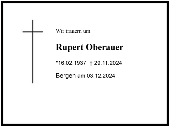 Traueranzeige von Rupert Oberauer von Region Chiemgau