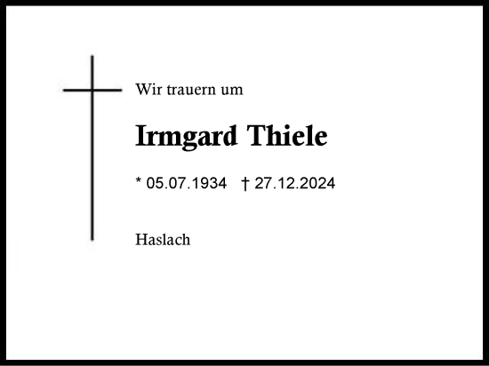 Traueranzeige von Irmgard Thiele von Region Chiemgau