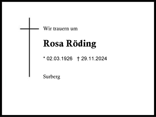 Traueranzeige von Rosa Röding von Region Chiemgau