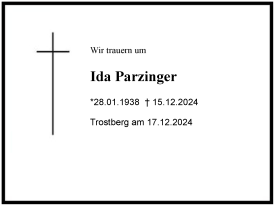 Traueranzeige von Ida Parzinger von Region Chiemgau