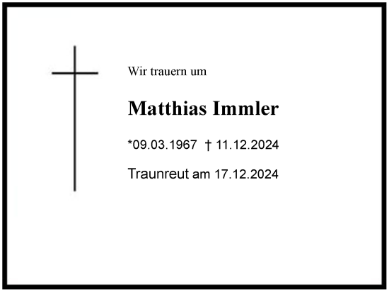 Traueranzeige von Matthias Immler von Region Chiemgau