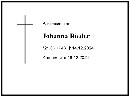 Traueranzeige von Johanna Rieder von Region Chiemgau