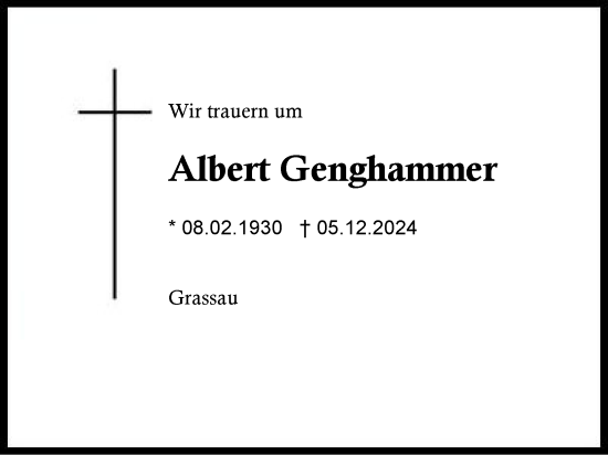 Traueranzeige von Albert Genghammer von Region Chiemgau