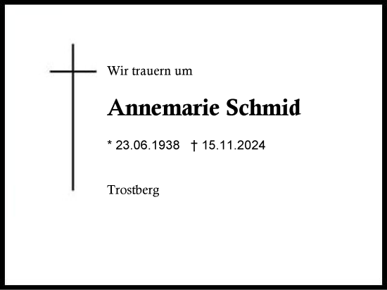 Traueranzeige von Annemarie Schmid von Traunstein