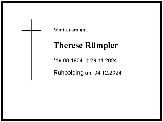 Traueranzeige von Therese Rümpler von Region Chiemgau