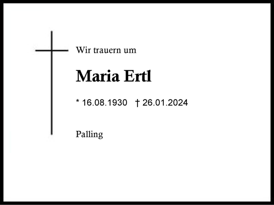 Traueranzeige von Maria Ertl von Traunstein