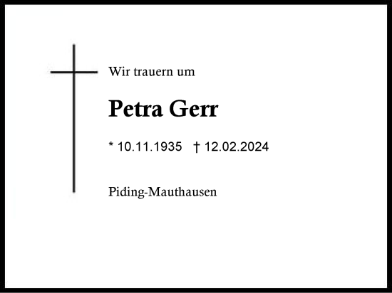 Traueranzeige von Petra Gerr von Region Berchtesgadener Land