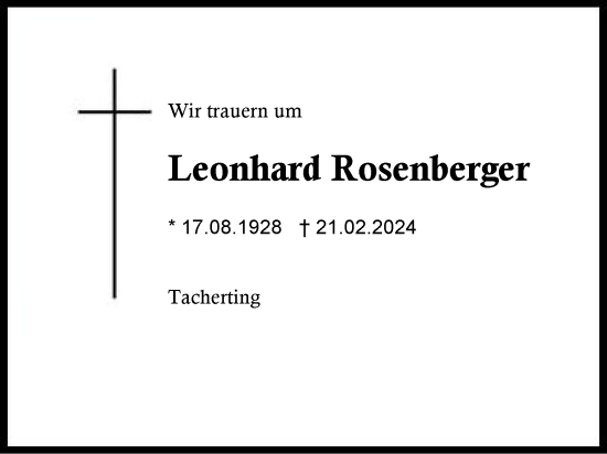 Traueranzeige von Leonhard Rosenberger von Traunstein