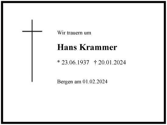 Traueranzeige von Hans Krammer von Region Chiemgau