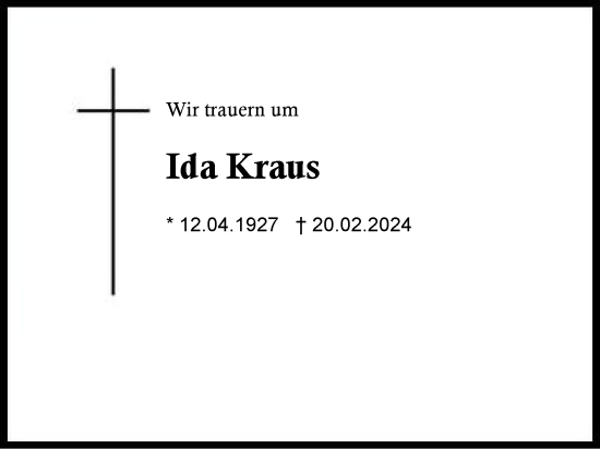 Traueranzeige von Ida Kraus von Region Chiemgau