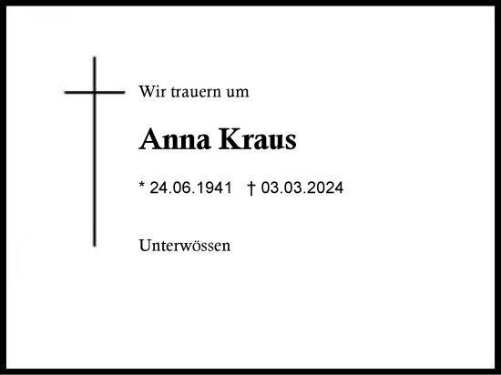 Traueranzeige von Anna Kraus von Region Chiemgau