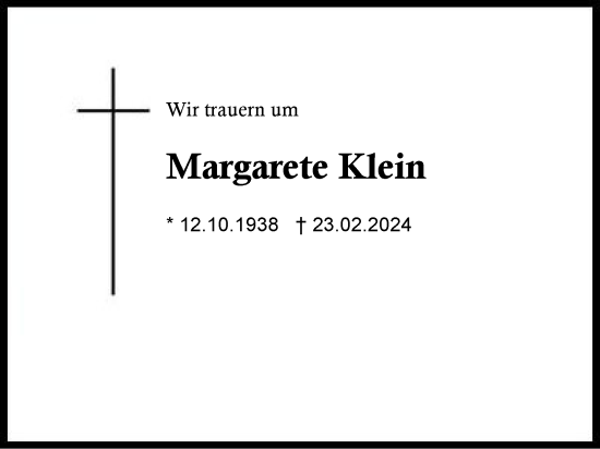 Traueranzeige von Margarete Klein von Region Chiemgau