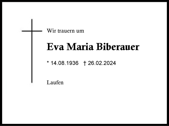 Traueranzeige von Eva Maria Biberauer von Region Berchtesgadener Land