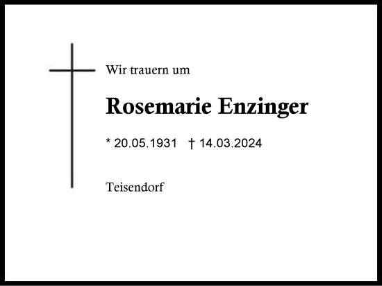 Traueranzeige von Rosemarie Enzinger von Region Berchtesgadener Land