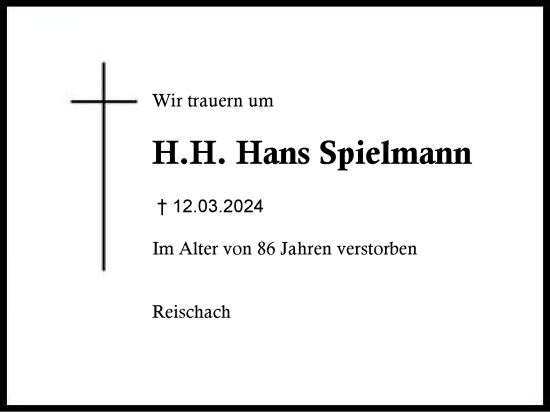 Traueranzeige von Hans Spielmann von Region Berchtesgadener Land