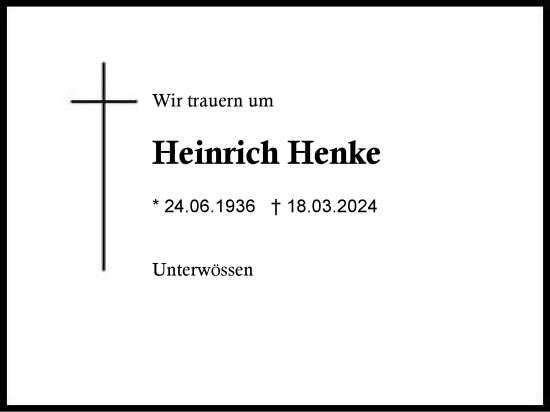 Traueranzeige von Heinrich Henke von Region Chiemgau