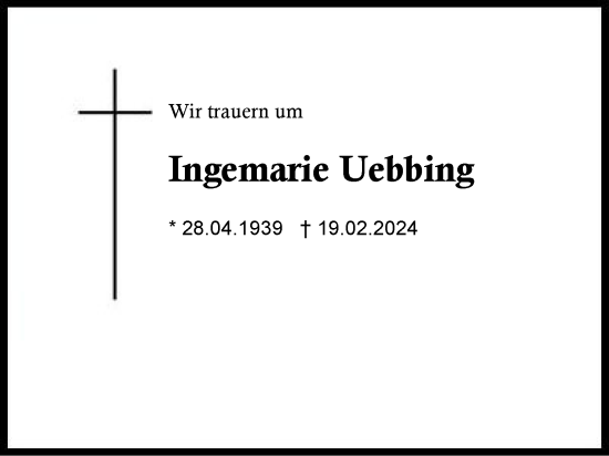 Traueranzeige von Ingemarie Uebbing von Traunstein