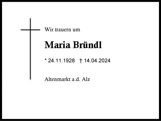 Traueranzeige von Maria Bründl von Traunstein