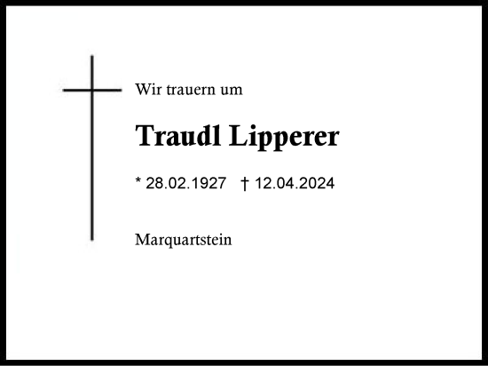 Traueranzeige von Traudl Lipperer von Region Chiemgau