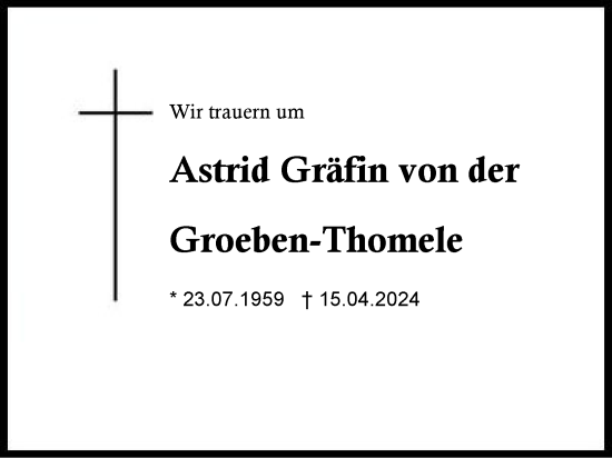 Traueranzeige von Astrid von der Groeben-Thomele von Region Berchtesgadener Land