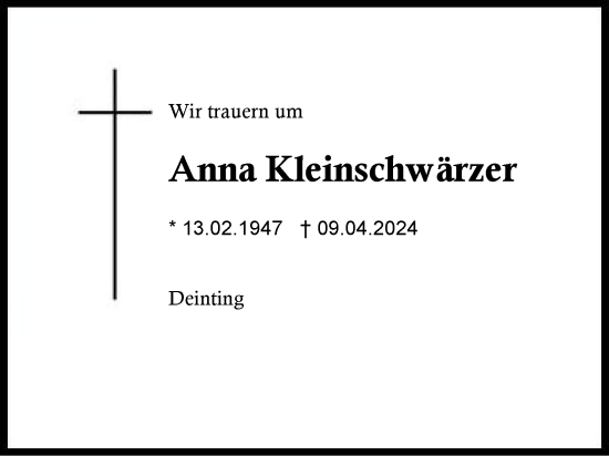 Traueranzeige von Anna Kleinschwärzer von Traunstein