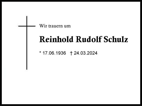 Traueranzeige von Reinhold Rudolf Schulz von Traunstein