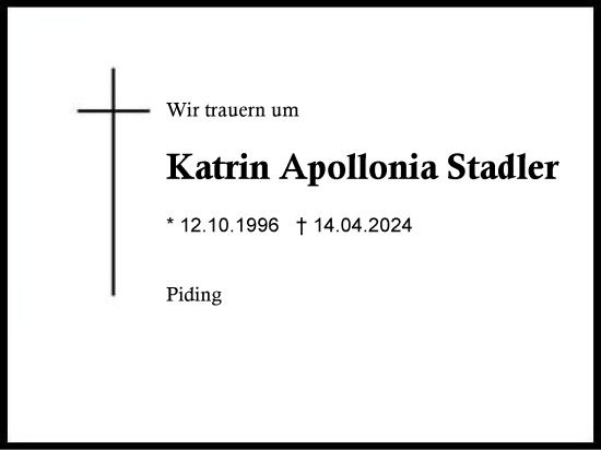 Traueranzeige von Katrin Apollonia Stadler von Region Berchtesgadener Land