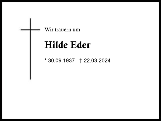 Traueranzeige von Hilde Eder von Region Berchtesgadener Land