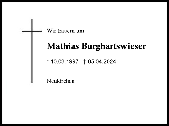 Traueranzeige von Mathias Burghartswieser von Region Chiemgau