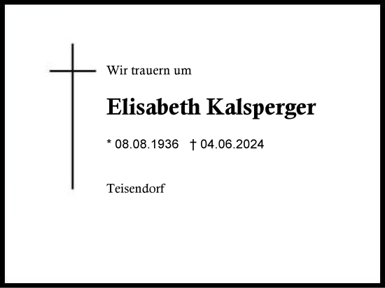 Traueranzeige von Elisabeth Kalsperger von Region Berchtesgadener Land