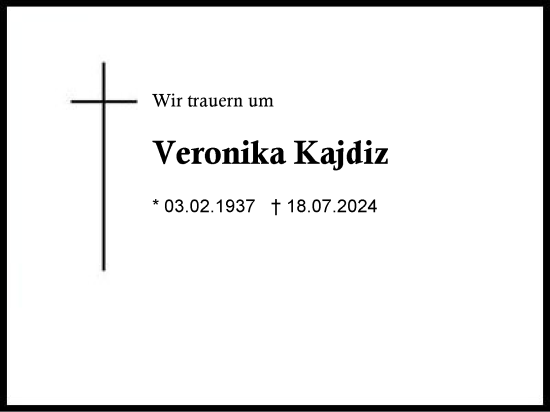 Traueranzeige von Veronika Kajdiz von Region Chiemgau