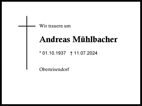 Traueranzeige von Andreas Mühlbacher von Region Chiemgau