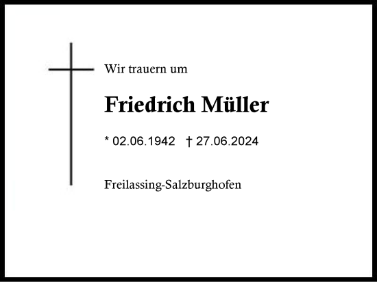 Traueranzeige von Friedrich Müller von Region Berchtesgadener Land