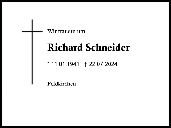 Traueranzeige von Richard Schneider von Region Berchtesgadener Land