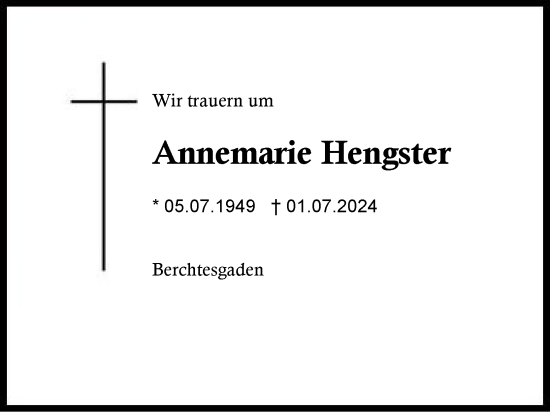 Traueranzeige von Annemarie Hengster von Region Chiemgau