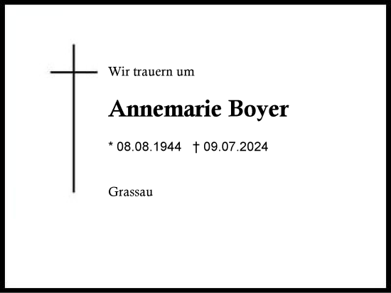 Traueranzeige von Annemarie Boyer von Region Chiemgau