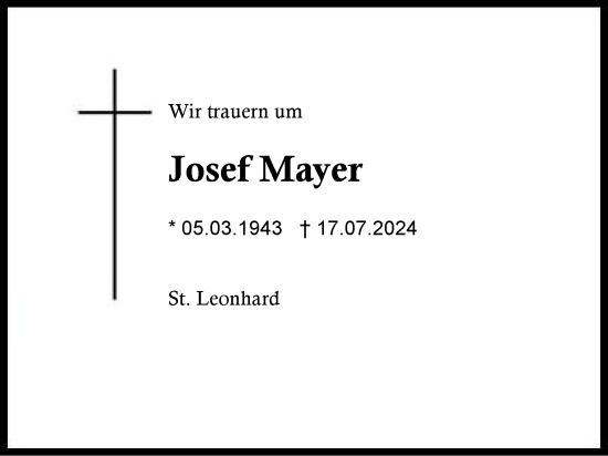 Traueranzeige von Josef Mayer von Region Chiemgau