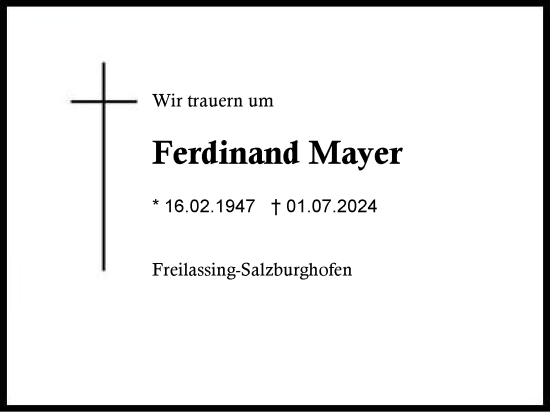 Traueranzeige von Ferdinand Mayer von Region Berchtesgadener Land