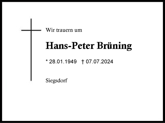 Traueranzeige von Hans-Peter Brüning von Region Chiemgau