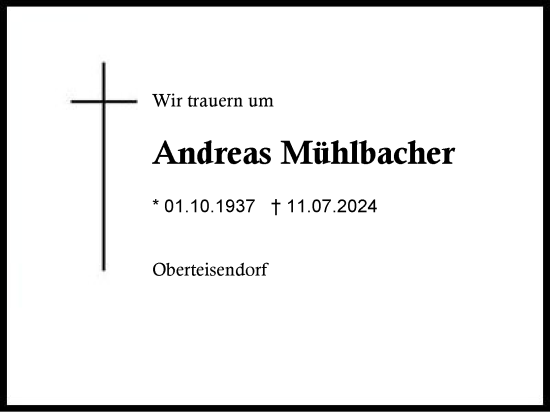 Traueranzeige von Andreas Mühlbacher von Region Berchtesgadener Land