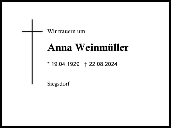 Traueranzeige von Anna Weinmüller von Region Chiemgau