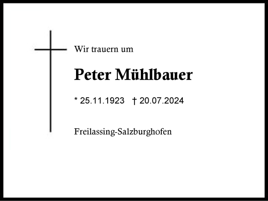 Traueranzeige von Peter Mühlbauer von Region Berchtesgadener Land