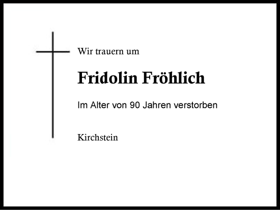 Traueranzeige von Fridolin Fröhlich von Traunstein