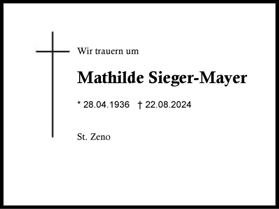 Traueranzeige von Mathilde Sieger-Mayer von Region Berchtesgadener Land