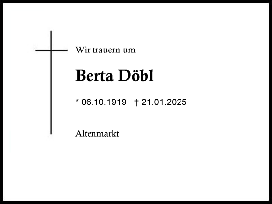 Traueranzeige von Berta Döbl von Traunstein