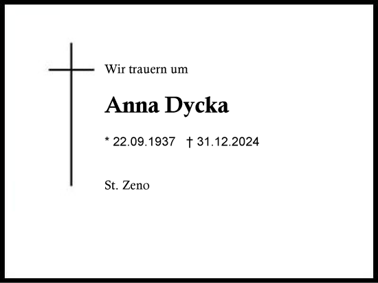 Traueranzeige von Anna Dycka von Region Berchtesgadener Land