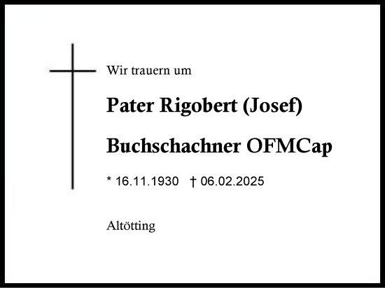 Traueranzeige von Rigobert Josef Buchschachner von Region Berchtesgadener Land