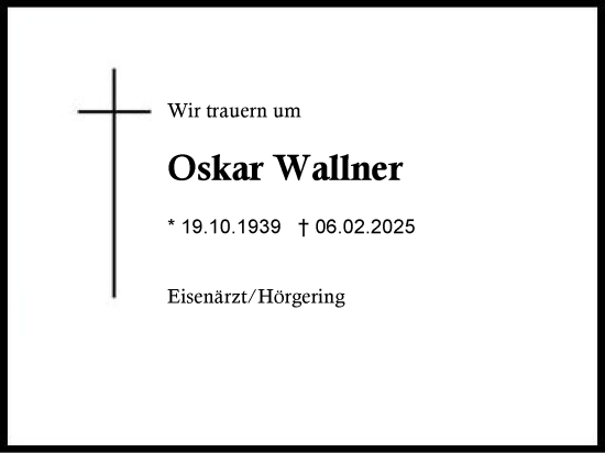 Traueranzeige von Oskar Wallner von Region Chiemgau