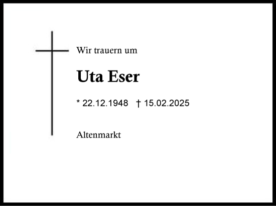 Traueranzeige von Uta Eser von Traunstein