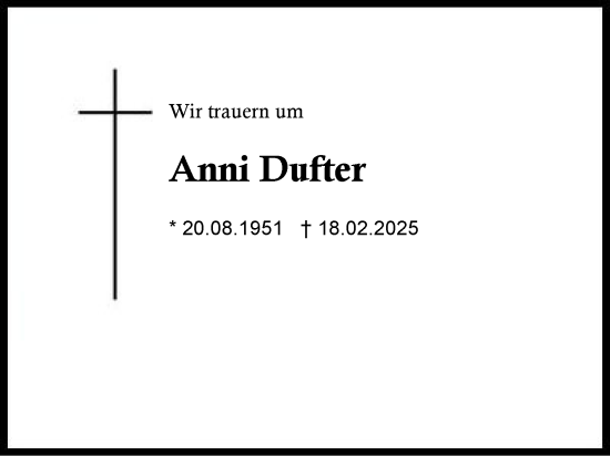 Traueranzeige von Anni Dufter von Region Chiemgau